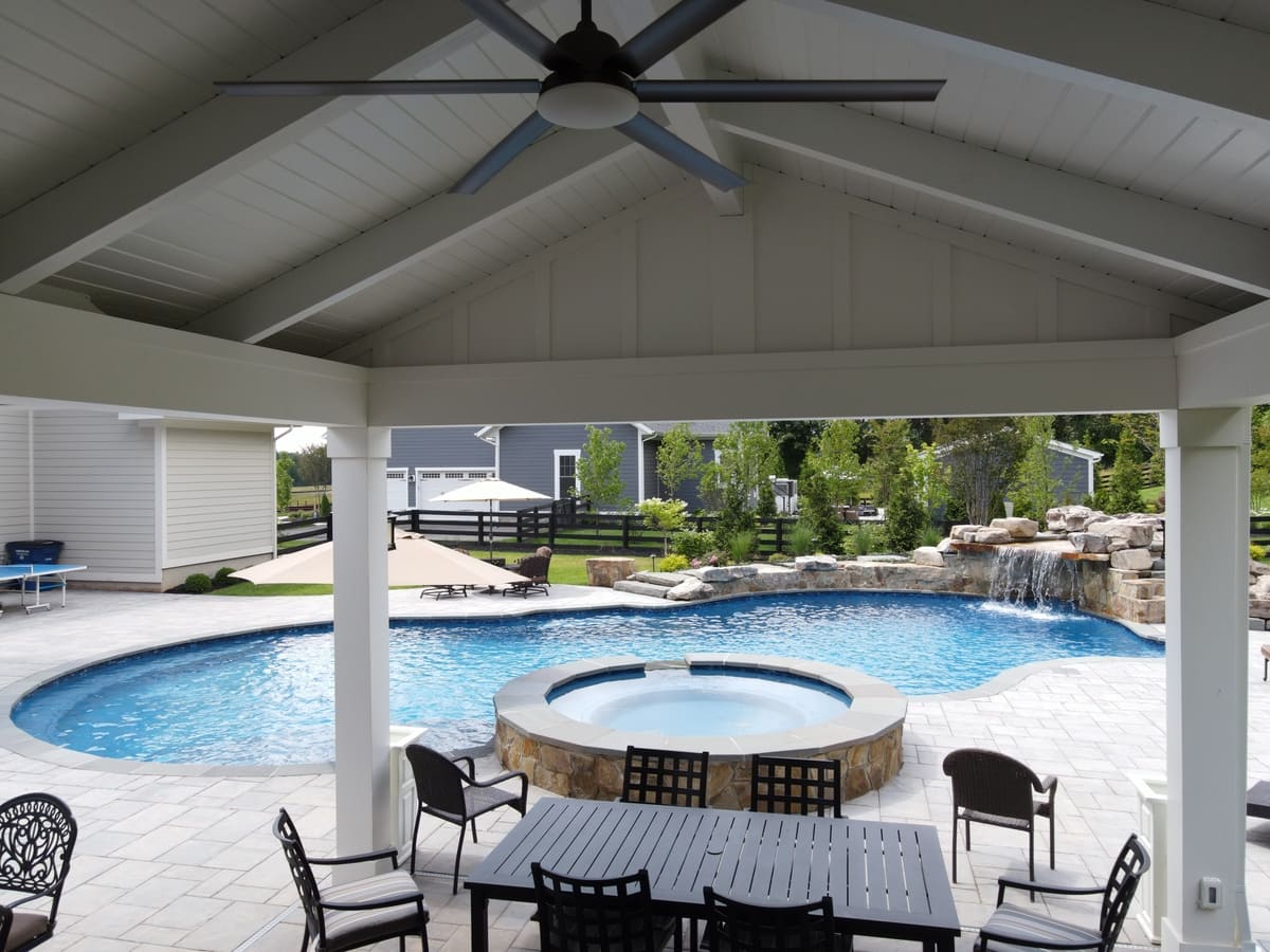 Pool house by Deckscapes of VA with ceiling fan 