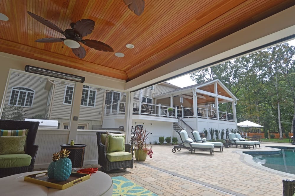 Custom pool house by Deckscapes of VA with ceiling fans and heaters