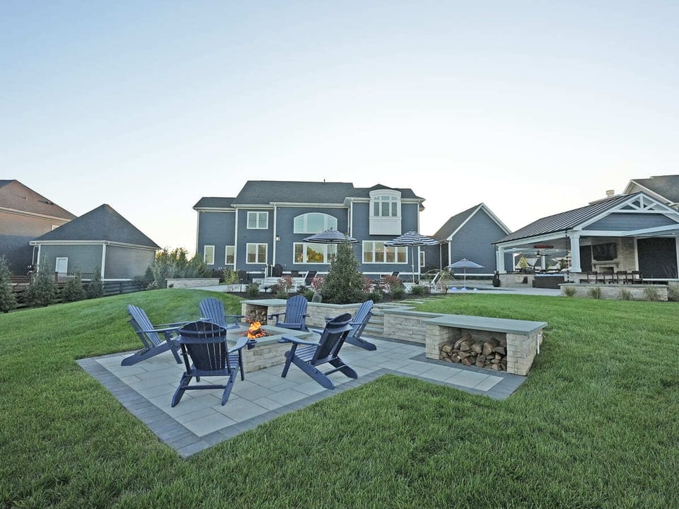 Custom firepit with built-in storage in Ashburn, VA by Deckscapes