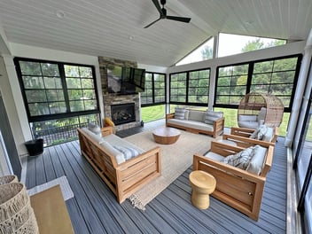 Porch interior with black frame screens by Deckscapes of VA