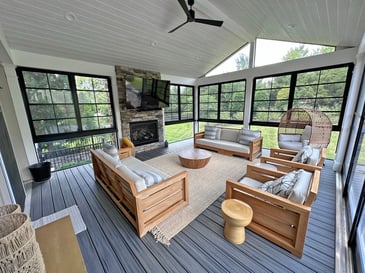 Porch interior with black frame screens by Deckscapes of VA