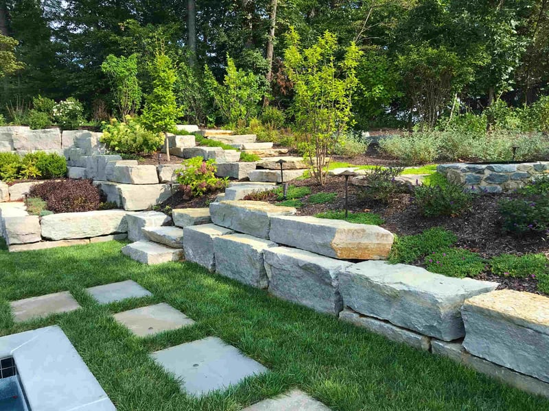 Landscaping with stone pathway and steps with lighting by Deckscapes of Virginia (1)