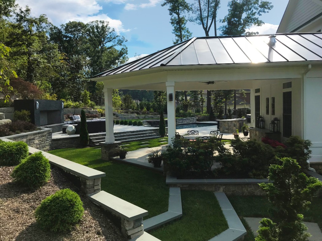 Covered pavilion and landscaping by Deckscapes of VA