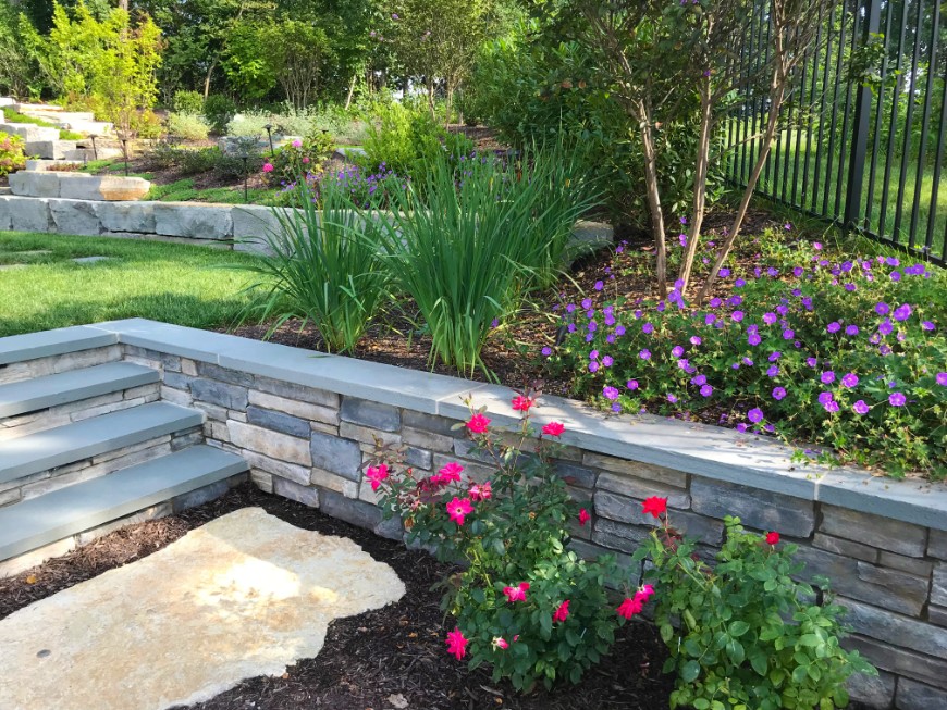 landscaping with exotic flowers and retaining wall northern virginia