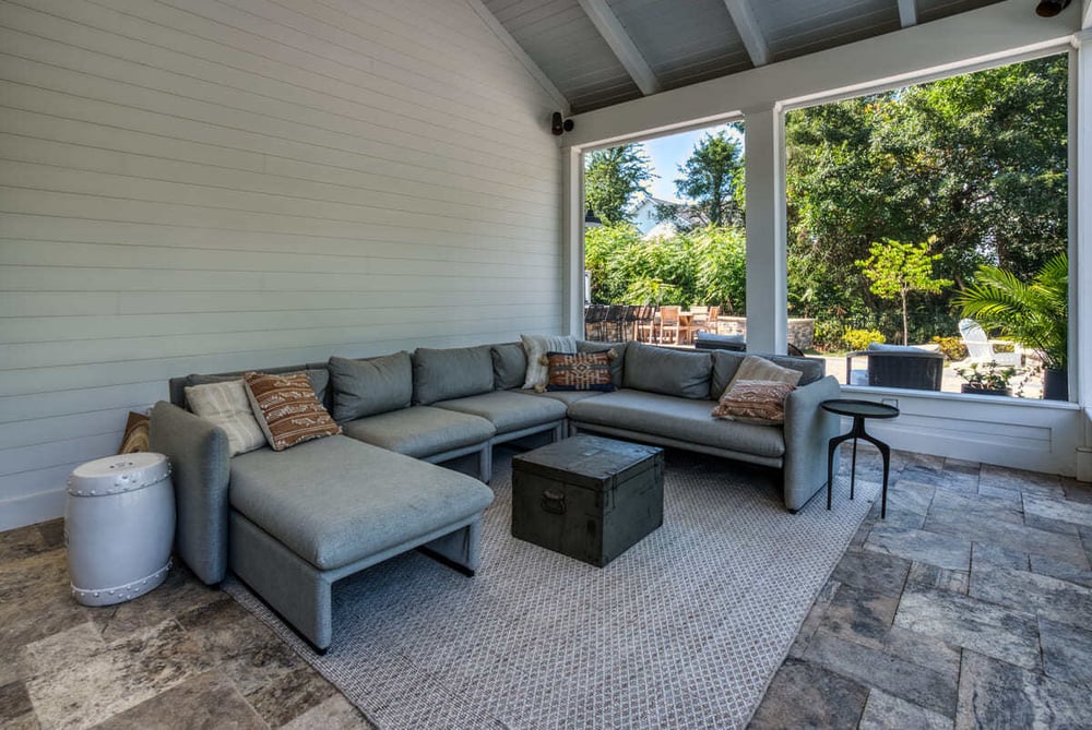 Sectional in custom pool house by Deckscapes of Virginia