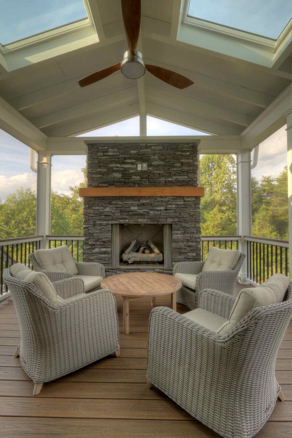 backyard porch with furniture and ceiling fan in northern virginia