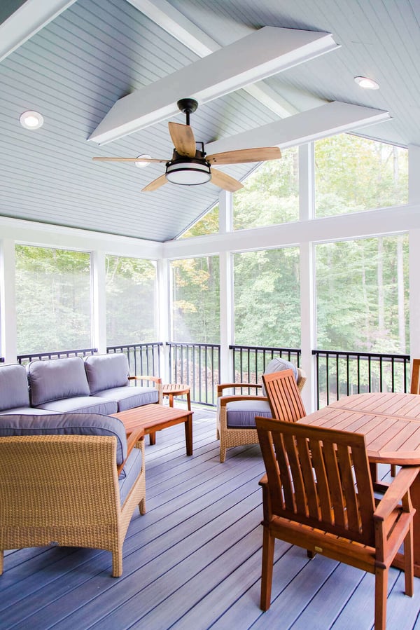 custom-built-porch-interior-with-outdoor-furniture vaulted cieling fan in northern virginia