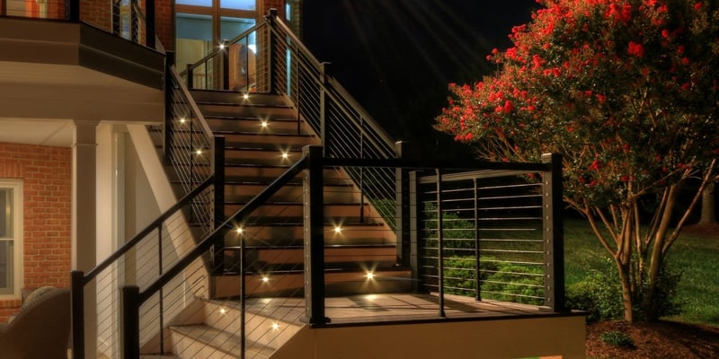 Custom deck stairs with built-in LED lighting