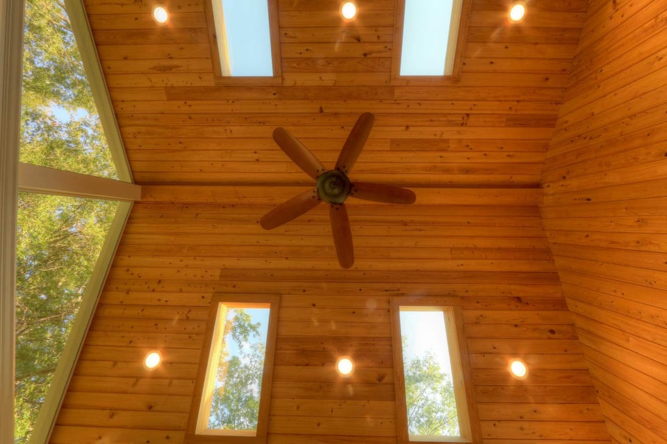 Details of porch ceiling material with skylights built-in