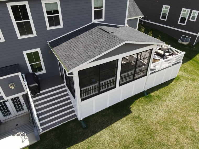 Exterior of gable roof on screened-in porch