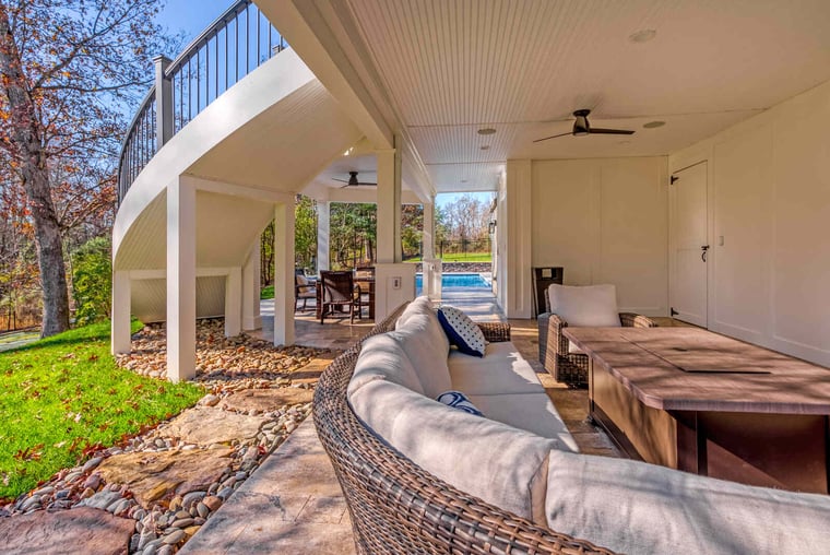 Under Deck Patio Area Beneath Custom Spiral Stairs