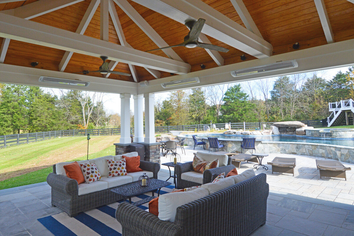 Northern Virginia Pool house with heaters and fans by Deckscapes of VA