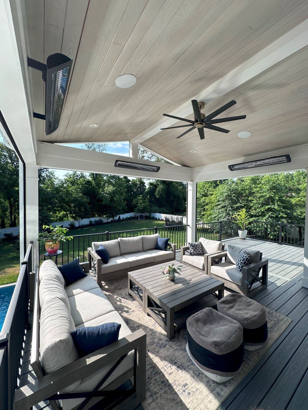 Interior of Covered Porch and New Deck in Northern Virginia with Fan and Heat 