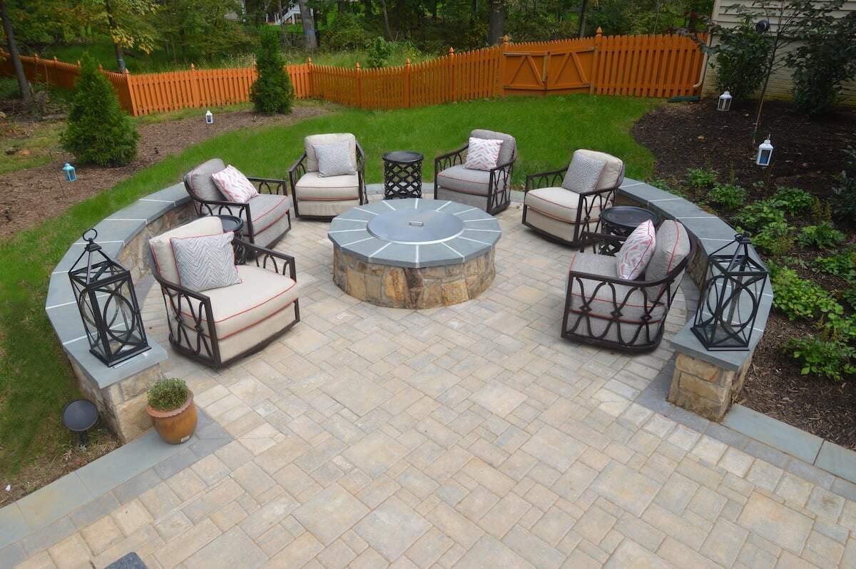 outdoorseating area around a fireplace in northern virginia