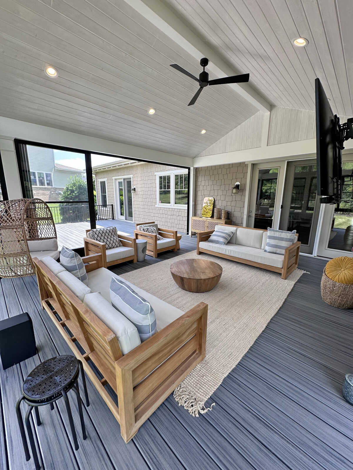 screened porch vaulted cieling with furniture in northern virginia-1